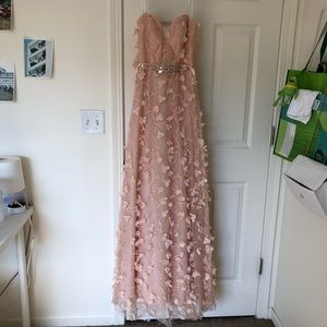 Strapless Peach Cherry Blossom / Petal Prom Dress